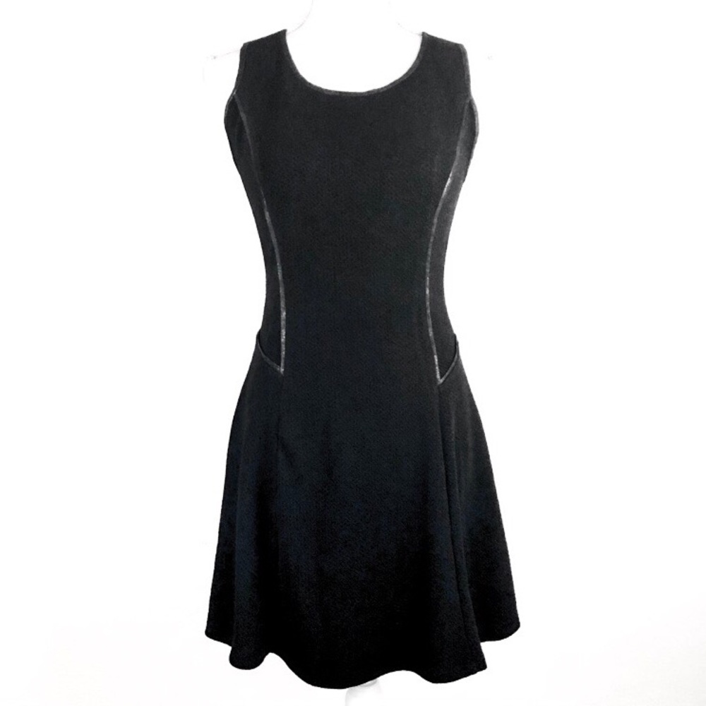 Monteau Black Skater Dress with Faux Leather Trim